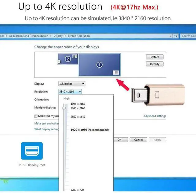 Alt view image 4 of 7 - Virtual Display Adapter Mini DP Displayport Dummy Plug Headless Ghost Display Emulator 2560x1600p@60Hz