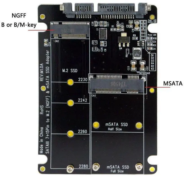 Alt view image 3 of 6 - Vszerda 2 in 1 Combo M.2 NGFF B-key & mSATA SSD to SATA 3.0 Adapter Converter Case Enclosure