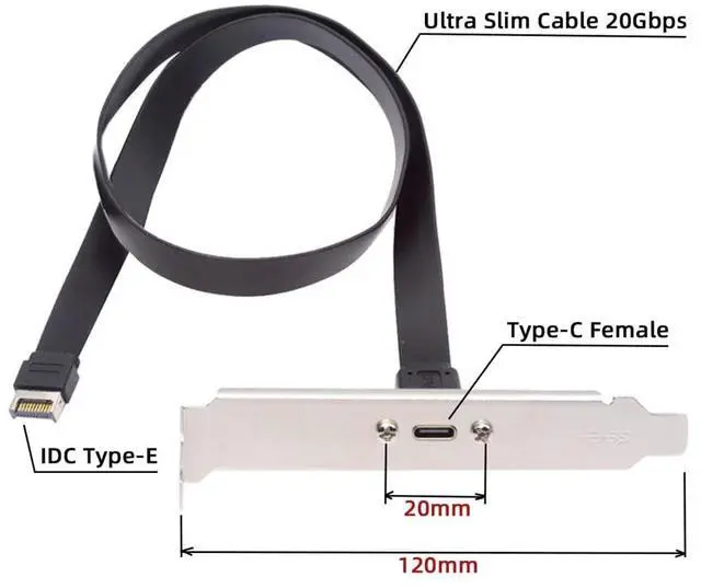 Alt view image 2 of 7 - Vszerda USB 3.2 Extension Data Cable 20Gbps, IDC Type-E 20Pin to USB-C Type-C Female Front Panel Header Adapter Cord 1.6FT, Flexible Flat FPC Design, Support SSD HDD, Phone, Tablet