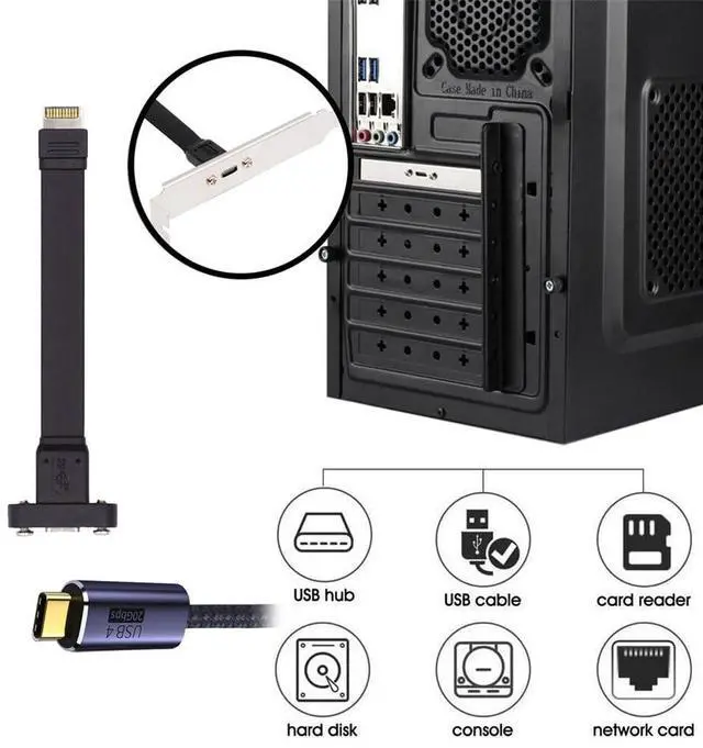 Alt view image 7 of 7 - Vszerda USB 3.2 Extension Data Cable 20Gbps, IDC Type-E 20Pin to USB-C Type-C Female Front Panel Header Adapter Cord 1.6FT, Flexible Flat FPC Design, Support SSD HDD, Phone, Tablet