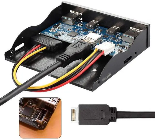 Main image of Vszerda USB 3.1 Front Panel Header to USB-C & USB 3.0 HUB 4 Ports Front Panel Motherboard Cable for 3.5" Floppy Bay