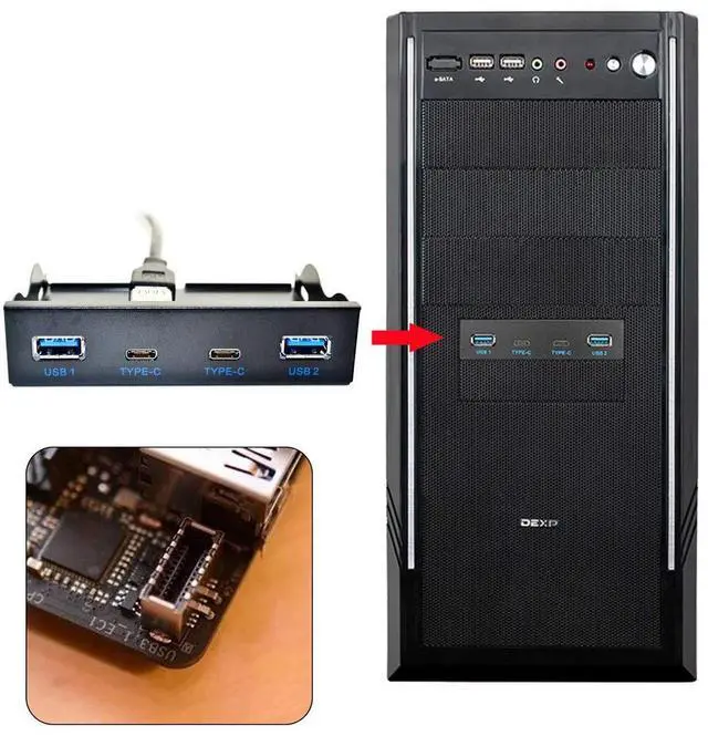 Alt view image 7 of 7 - Vszerda USB 3.1 Front Panel Header to USB-C & USB 3.0 HUB 4 Ports Front Panel Motherboard Cable for 3.5" Floppy Bay