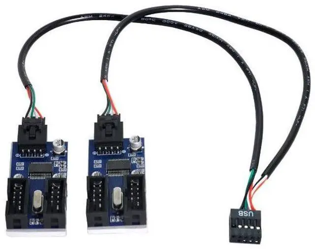 Main image of Vszerda 9pin USB 2.0 Header 1 to 2/4 Female Extension Cable HUB Connector Adapter Port Multilier
