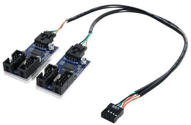 Alt view image 7 of 7 - Vszerda 9pin USB 2.0 Header 1 to 2/4 Female Extension Cable HUB Connector Adapter Port Multilier