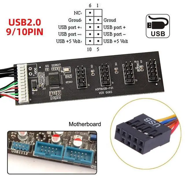 Alt view image 7 of 7 - Vszerda USB 2.0 9pin 10pin Header 1 to 4 Female Splitter Extension Cable HUB with IDE 5V Power Connector Adapter Port Multilier