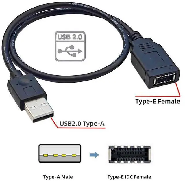 Alt view image 6 of 7 - Vszerda USB 3.1 Front Panel Socket Single Key-A Type-E to USB 2.0 Type-A Male Extension Cable Adapter Cord 15cm