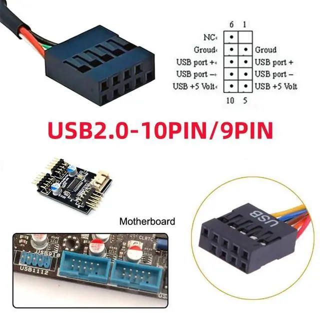 Alt view image 2 of 7 - Vszerda USB 3.1 Front Panel Socket Dual Port Type-E Key-A to USB 2.0 9Pin 10Pin Male Mainboard Header Extension Cable Mainboard Adapter Cord 15cm