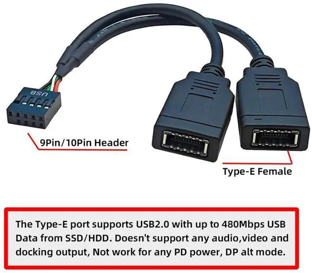 Alt view image 5 of 7 - Vszerda USB 3.1 Front Panel Socket Dual Port Type-E Key-A to USB 2.0 9Pin 10Pin Male Mainboard Header Extension Cable Mainboard Adapter Cord 15cm