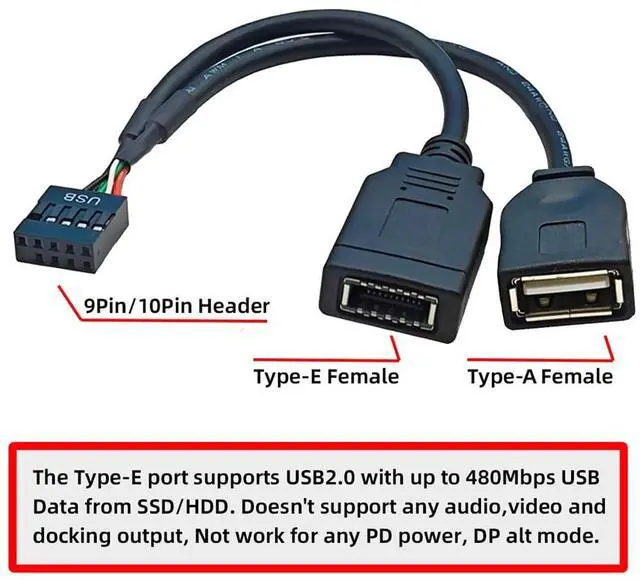 Alt view image 6 of 7 - Vszerda Dual Port Type-A & USB 3.1 Front Panel Socket Key-A Type-E to USB 2.0 9Pin 10Pin Male Mainboard Header Extension Cable Mainboard Adapter Cord 15cm