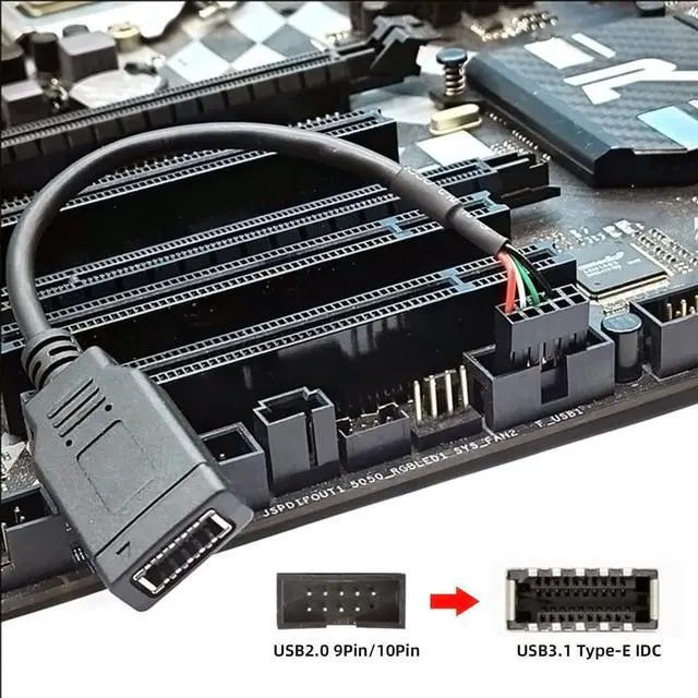 Alt view image 7 of 7 - Vszerda USB 3.1 Front Panel Socket Single Type-E Key-A to USB 2.0 9Pin 10Pin Male Motherboard Header Extension Cable Mainboard Adapter Cord 15cm