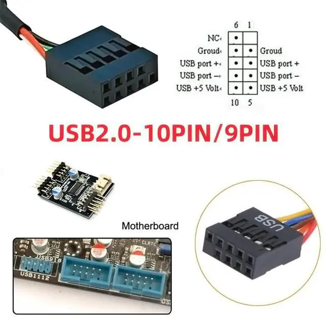 Alt view image 2 of 7 - Vszerda USB 3.1 Front Panel Socket Single Type-E Key-A to USB 2.0 9Pin 10Pin Male Motherboard Header Extension Cable Mainboard Adapter Cord 15cm