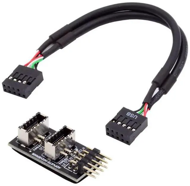 Main image of Vszerda Dual USB 3.1 Front Panel IDC Socket Key-A Type-E to USB 2.0 9Pin 10Pin Mainboard Header Male Cable Extension Adapter 20cm