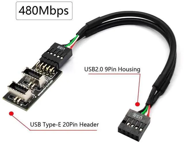 Alt view image 2 of 7 - Vszerda Dual USB 3.1 Front Panel IDC Socket Key-A Type-E to USB 2.0 9Pin 10Pin Mainboard Header Male Cable Extension Adapter 20cm