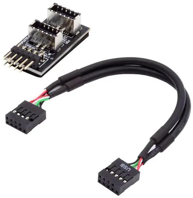 Alt view image 6 of 7 - Vszerda Dual USB 3.1 Front Panel IDC Socket Key-A Type-E to USB 2.0 9Pin 10Pin Mainboard Header Male Cable Extension Adapter 20cm