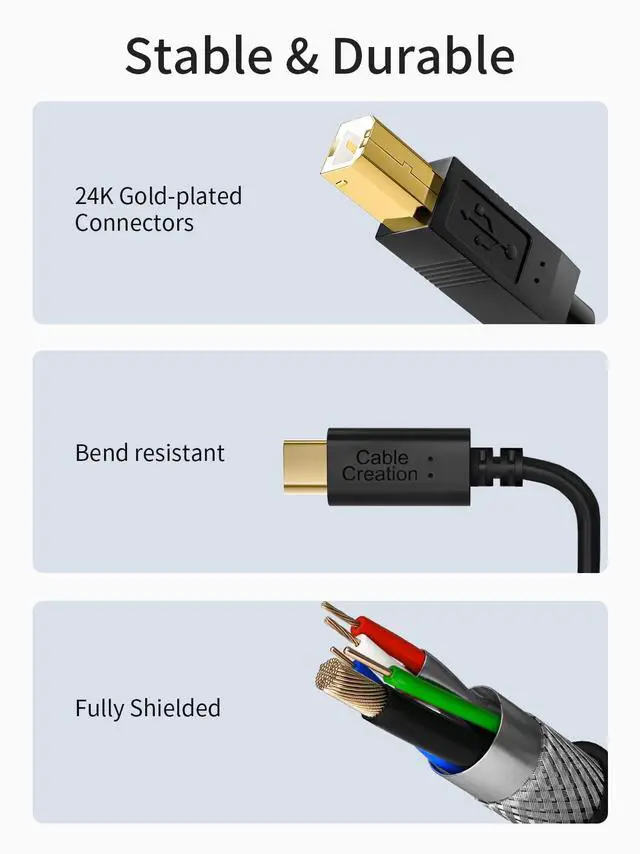 Alt view image 4 of 7 - USB B to USB C Cable 15FT/4.5M, Printer Cable to USB C, Type B to Type C Cord Compatible with Most USB-B Port Printers, MacBook Pro/Air, Yamaha Midi Controller/Keyboard, etc.