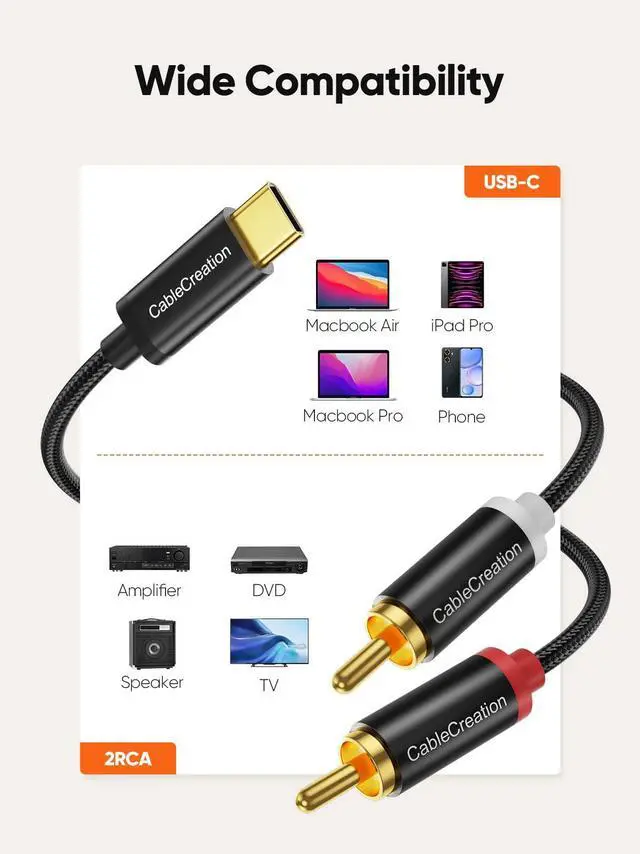 Alt view image 7 of 7 - USB C to RCA Audio Cable 3.3FT, Type-C to 2 Male Y RCA Splitter, RCA to USB C for iPhone 15 Series, Tablet, Home Theater, DVD, Amplifier, Speaker, Car Stereo, Samsung Galaxy S23