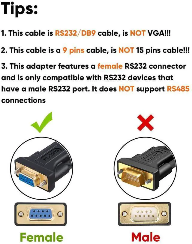 Alt view image 3 of 7 - USB to RS232 Serial Adapter with PL2303 Chip, 3.3 FT USB to DB9 Pin Female Converter Cable for Cashier Register, Modem, Scanner, Digital Cameras, CNC etc, Black