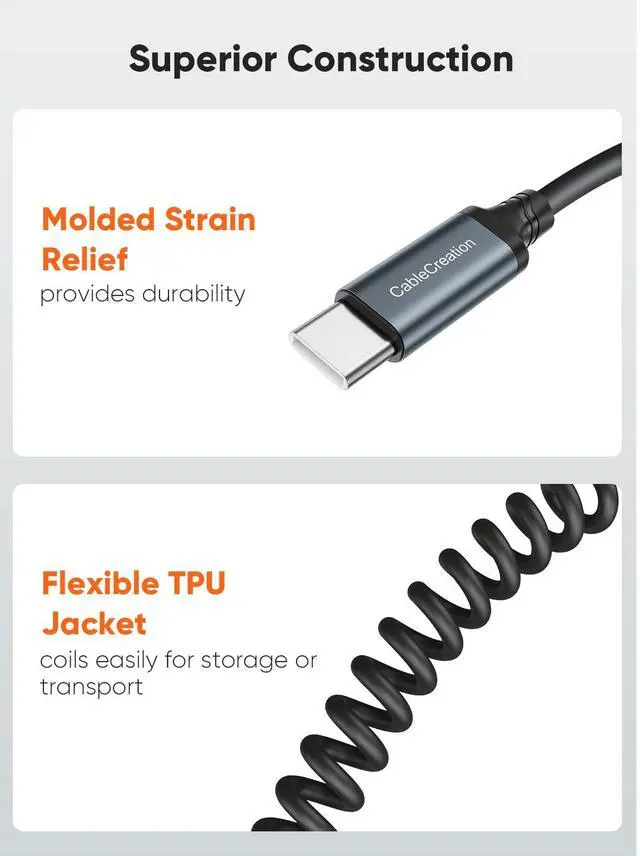 Alt view image 4 of 7 - KEHIPI Coiled USB C Cable, Coiled USB A to USB C Cable for Car Type C Charger Cable for Carplay & Android Auto Compatible with iPhone 16,15, Samsung Galaxy S24 / S23, Google Pixel, Tablet
