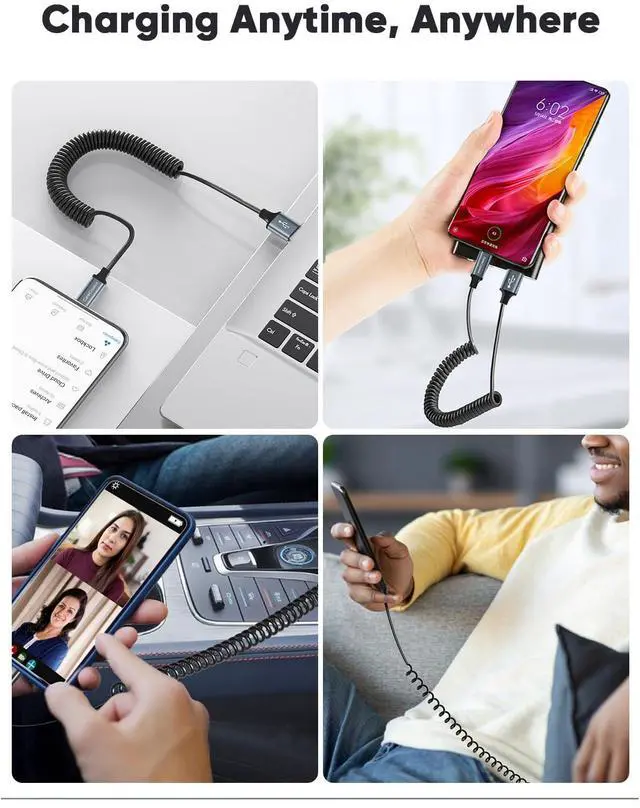 Alt view image 7 of 7 - KEHIPI Coiled USB C Cable, Coiled USB A to USB C Cable for Car Type C Charger Cable for Carplay & Android Auto Compatible with iPhone 16,15, Samsung Galaxy S24 / S23, Google Pixel, Tablet