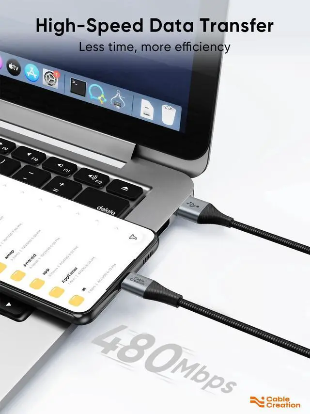 Alt view image 3 of 7 - Short USB to USB C Cable 0.8ft, USB C Charger Cable Braided for Car Carplay, Galaxy S23 S23+ S22+ S22 S21 S20 Note 20, MacBook, iPad mini 6, iPad Pro 2020, 0.2m