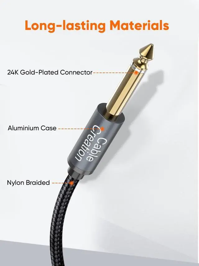 Alt view image 5 of 7 - 6.35mm Instrument Guitar Cable, Male to Male Nylon Braided 10FT, Mono Jack 1/4", Right Angle Audio Cable for Electric Guitars, Bass, Keyboard, Amplifier, Mixer, Amp, Speaker, Equalizer