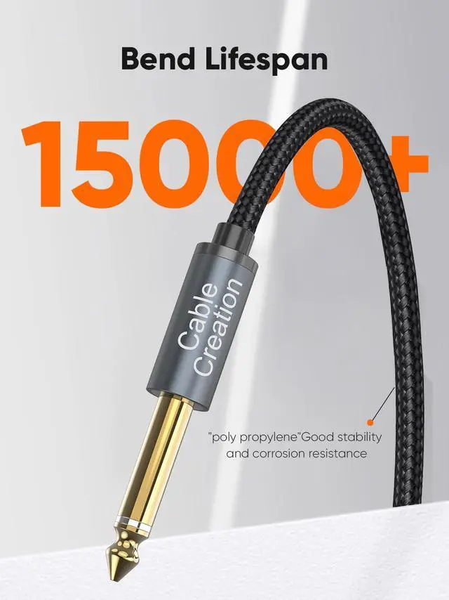 Alt view image 4 of 7 - 6.35mm Instrument Guitar Cable, Male to Male Nylon Braided 10FT, Mono Jack 1/4", Right Angle Audio Cable for Electric Guitars, Bass, Keyboard, Amplifier, Mixer, Amp, Speaker, Equalizer