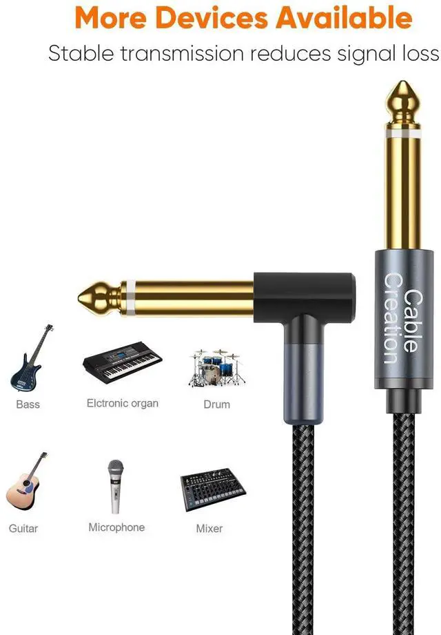 Alt view image 7 of 7 - 6.35mm Instrument Guitar Cable, Male to Male Nylon Braided 10FT, Mono Jack 1/4", Right Angle Audio Cable for Electric Guitars, Bass, Keyboard, Amplifier, Mixer, Amp, Speaker, Equalizer