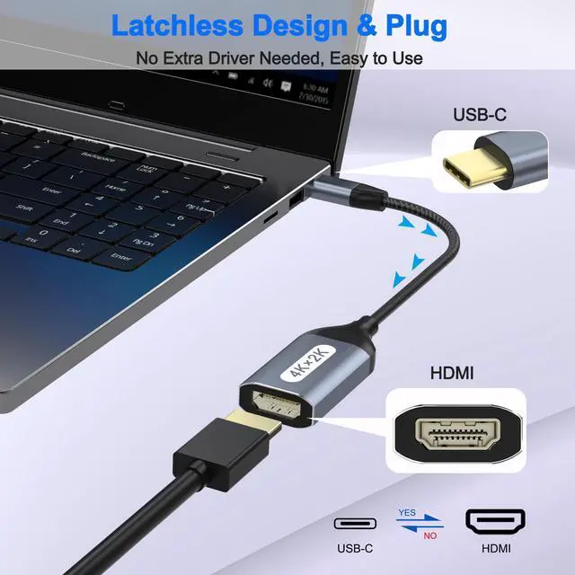 Alt view image 3 of 7 - BUCIER USB C to HDMI Adapter 4K Cable, Thunderbolt Converter, USB Type-C to HDMI Adapter for Laptop MacBook Pro/Air, iPhone16/15 Pro Max, XPS, HP, Thinkpad, Surface, Etc.