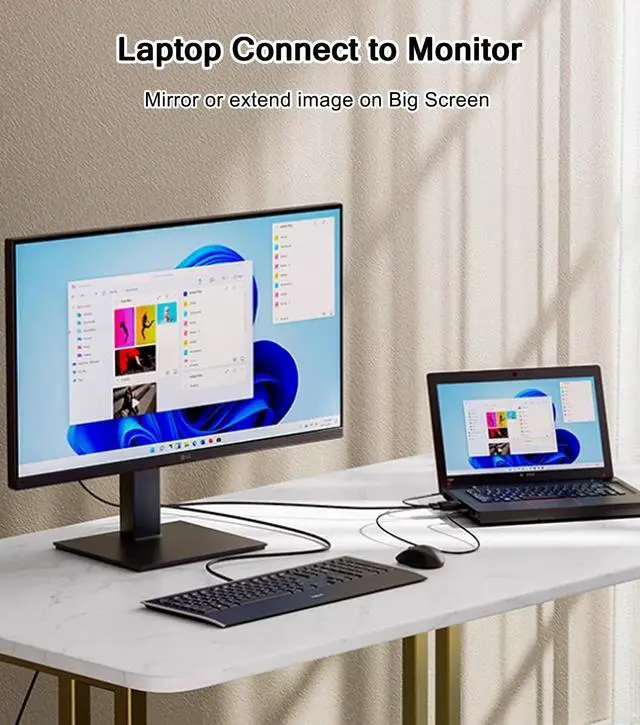 Alt view image 4 of 7 - VGA to HDMI Adapter Cable 6FT, VGA (Source) to HDMI (Display) Cable with Audio & USB Power, 1080P@60Hz Display Cord from Desktop PC Laptop to TV Monitor Projector