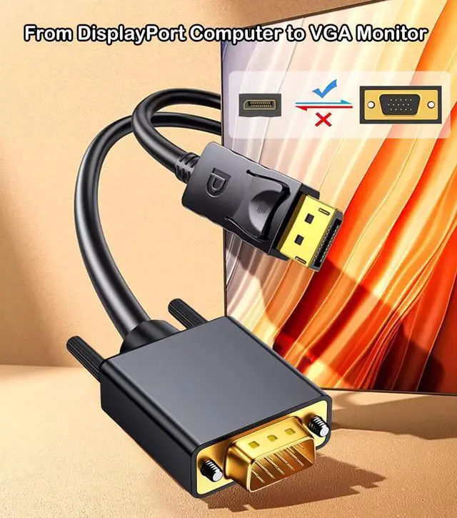 Alt view image 2 of 7 - DisplayPort to VGA Cable 6FT, Display Port DP to VGA Adapter, 1080P@60Hz Video Cord from Laptop/Computer (DP) to Monitor/Projector (VGA), (Not Bidirectional, Not for HDMI or USB)
