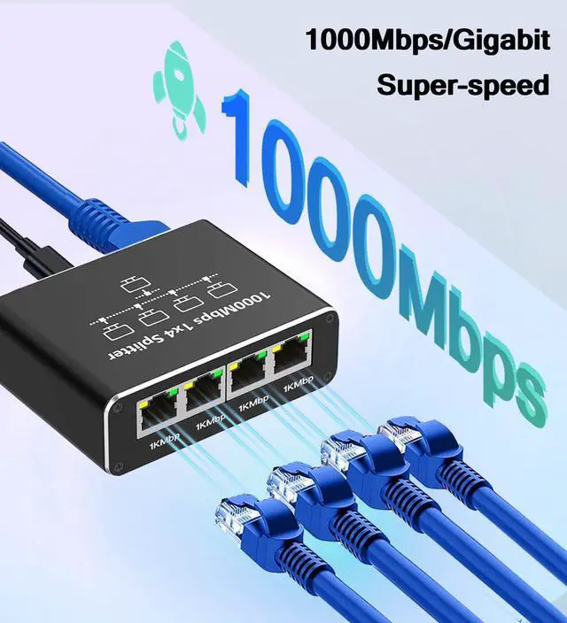 Alt view image 3 of 7 - Gigabit Ethernet Splitter 1 to 4, 1000Mbps RJ45 Network Ethernet Switch, LAN Internet Splitter Adapter for Cat 5/5e/6/7/8 Cable[ 4 Devices Networked Simultaneously