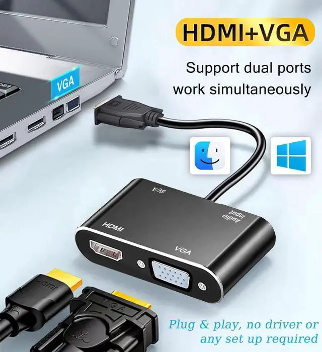 Alt view image 2 of 7 - Vszerda
 VGA to HDMI+VGA Adapter for Dual Monitors, VGA to HDMI Adapter Splitter 2 in 1,1080P@60HZ Full HD Display Video Converter for PC Laptop Link Monitor/HDTV/Projector, Fully Plug & Play