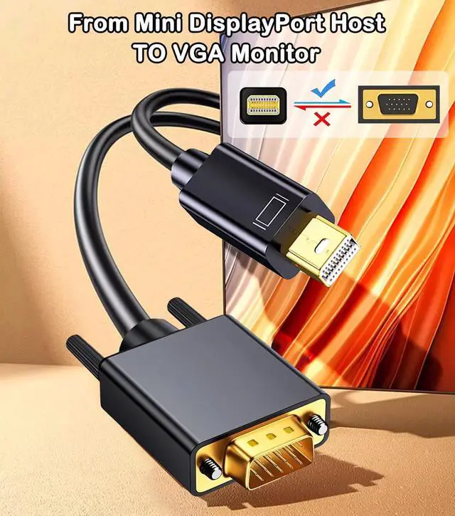 Alt view image 2 of 7 - Mini Displayport to VGA Cable 6FT/2 Pack, Mini DP to VGA Cable (Thunderbolt 2 Compatible) with MacBook Air/Pro, Surface Pro/Dock, iMac, Mac mini, Monitor, Projector