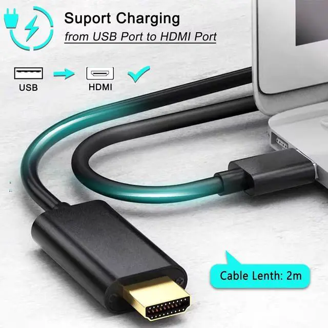 Alt view image 6 of 7 - USB to HDMI Adapter Cable, USB 3.0 to HDMI Male 1080P HD Monitor Display Audio Video Converter Cable Cord Supports Windows 7/8/8.1/10-2M