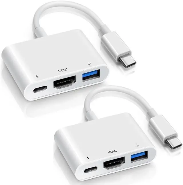 Main image of 2 Pack USB C to HDMI, USB C to USB 3.0 Adapter with 4K HDMI, PD 100W, 3-in-1 Type C OTG Adapter Compatible for iPhone 15/16, iPad Air/Pro, MacBook, XPS, Galaxy S23