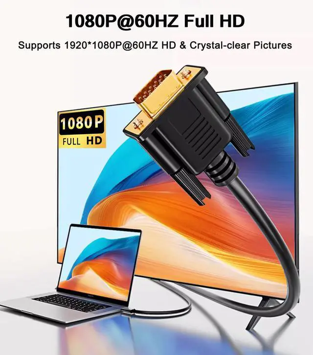 Alt view image 3 of 7 - USB C to VGA Cable 6FT, 1080P@60Hz USB Type C to VGA Adapter Video Converter [Thunderbolt 3/4 Compatible] with MacBook Air, iPad Pro, iPhone 15/16, iMac, XPS, Surface etc-Gold-Plated Male Interface