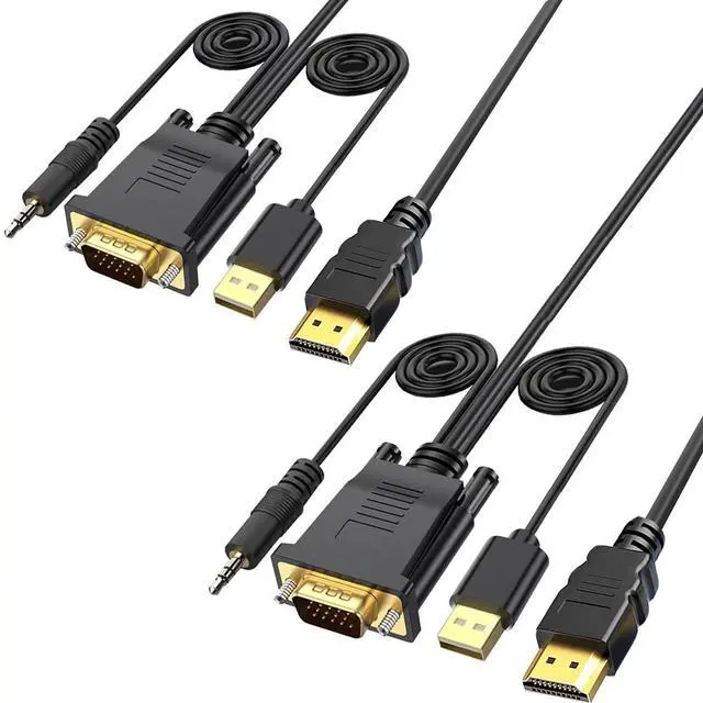 Main image of VGA to HDMI Cable 6FT/2 Pack with USB Power and Audio, 1080P@60Hz PC VGA Source Output to TV/Monitor with HDMI Connector, Male to Male for Computer Desktop Laptop Monitor Projector