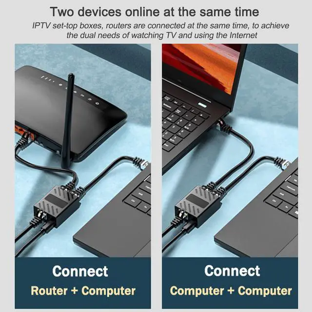 Alt view image 5 of 7 - Vszerda RJ45 Ethernet Spliter 1 to 2, Ethernet Swtich1 Female to 2 Female with USB Power Cable, RJ45 Splitter for Cat5/5e/6/7/8 Cable [2 Devices Simultaneously Networking]