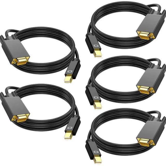 Main image of 5 Pack Mini Displayport to VGA Cable 6FT, Mini DP to VGA Cable (Thunderbolt 2 Compatible) with MacBook Air/Pro, Surface Pro/Dock, iMac, Mac mini, Monitor, Projector