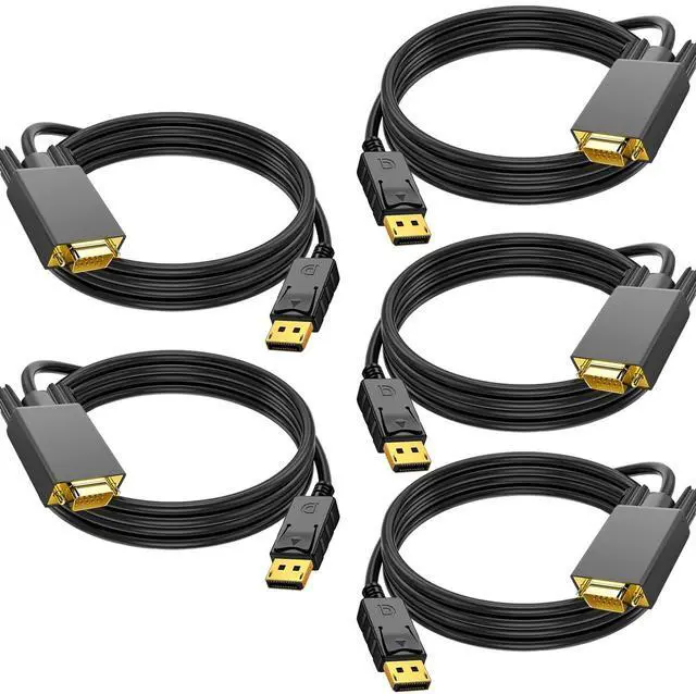 Main image of 5 Pack DisplayPort to VGA Cable 6FT, Display Port DP to VGA Adapter, 1080P@60Hz Video Cord from Laptop/Computer (DP) to Monitor/Projector (VGA), (Not Bidirectional, Not for HDMI or USB)