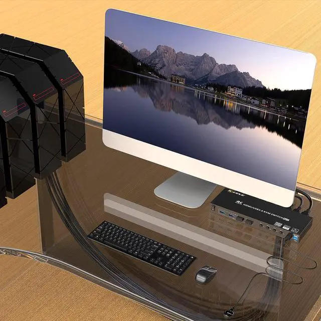 Alt view image 4 of 7 - KVM HDMI Switch 4 Ports, USB 3.0 KVM Selector Box with EDID Emulator Support 4K@60Hz Resolution for 4 Computers Share Mouse Keyboard and Monitor