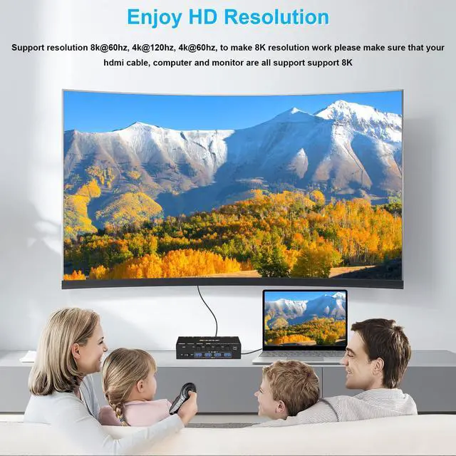 Alt view image 4 of 7 - HDMI KVM Switch 4 Ports with Audio, 4K@60Hz USB 3.0 4 PC KVM Switcher Box with EDID Emulator for 4 Computers Share Mouse Keyboard and Monitor