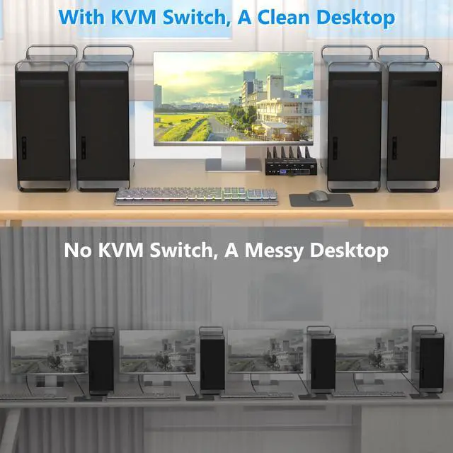 Alt view image 5 of 7 - HDMI KVM Switch 4 Ports with Audio, 4K@60Hz USB 3.0 4 PC KVM Switcher Box with EDID Emulator for 4 Computers Share Mouse Keyboard and Monitor
