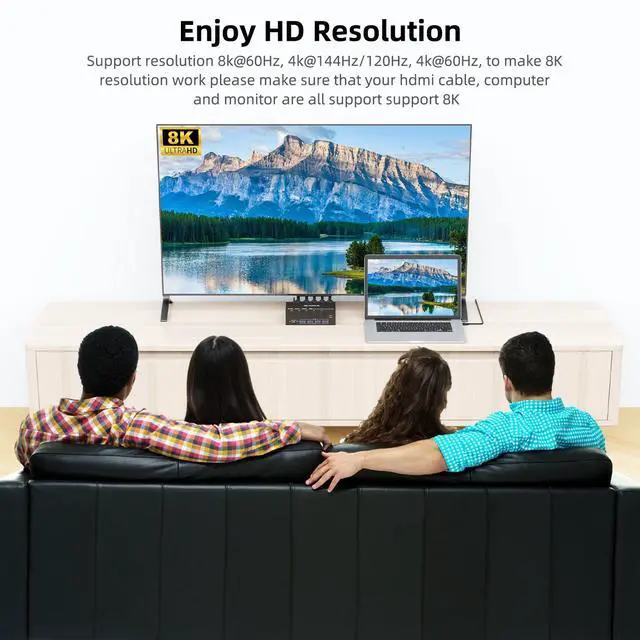 Alt view image 5 of 7 - KVM Switch 2 Monitors 4 Computers HDMI, 8K@60Hz, 4K@144 Hz USB 3.0 KVM Switcher Box with EDID Emulator for 4 Computers Share Mouse Keyboard and Monitor, Stable Chip, Great Compatibility