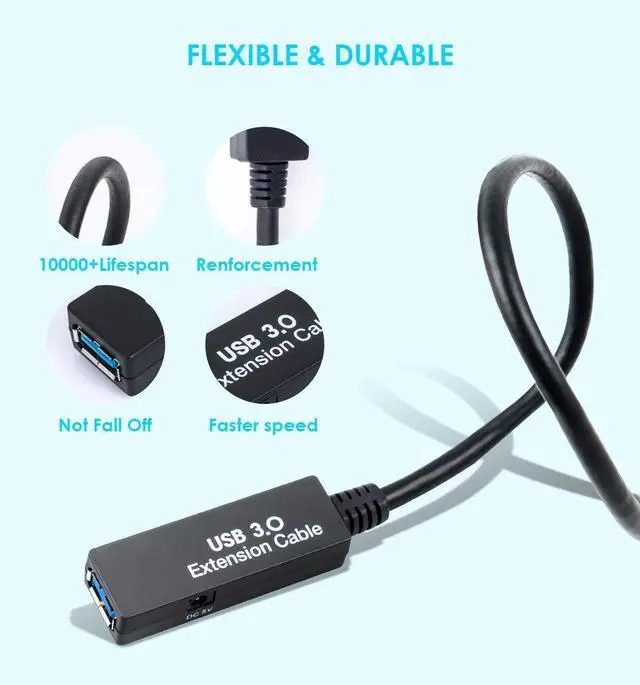 Alt view image 4 of 7 - 75FT USB 3.0 Active Extension Cable, USB 3.0 Extension Cord A-Male to A-Female, With High-Speed Data Signal Amplifier, Compatible With Quest 3.VR,Rift.360 Kinect. Xbox,Webcam.PS4 HD Camera or More