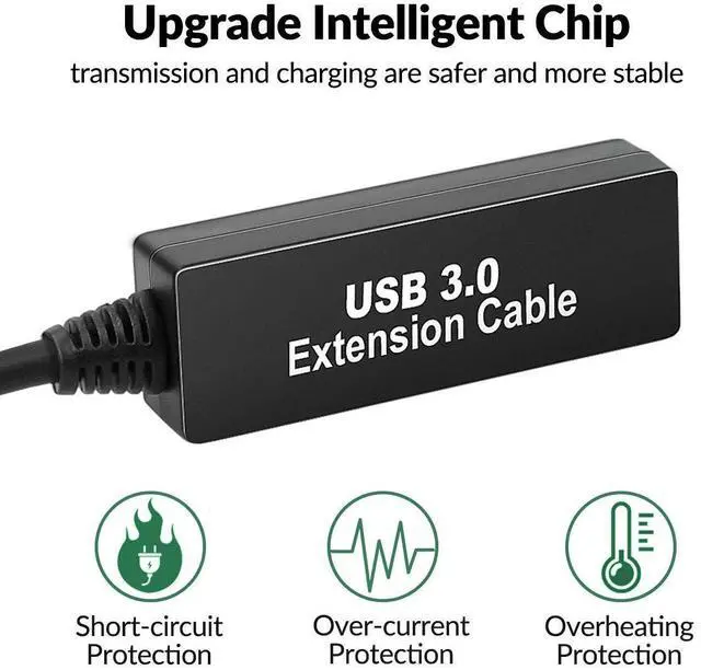 Alt view image 2 of 7 - 50FT USB 3.0 Extension Cable,Active Type A-Male to A-Female Extender Cord, 2 Signal Boosters,Compatible Oculus Quest 2/3 VR,Printer, Webcam,Xbox, PS4 and More,
