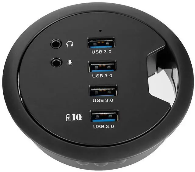 Main image of Vszerda Desk-Fit (Diameter 3.14" or 80MM) 4 Port USB 3.0 Hub with 3.5mm Audio Mic Phone Jack/BC 1.2 USB Charger, 5V/2A Power Adapter for iPhone/Smart Phones(usb3.0 4 Port)(AC Power Supply Included)