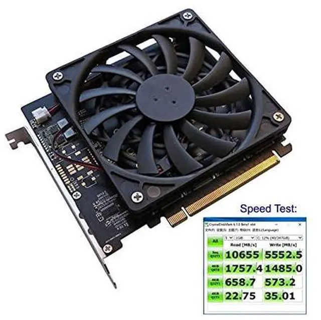 Alt view image 3 of 7 - Vszerda 4X NVME M.2 AHCI to PCI-E Express 3.0 Gen3 X16 Raid Card with Fan VROC Raid0 Hyper Adapter