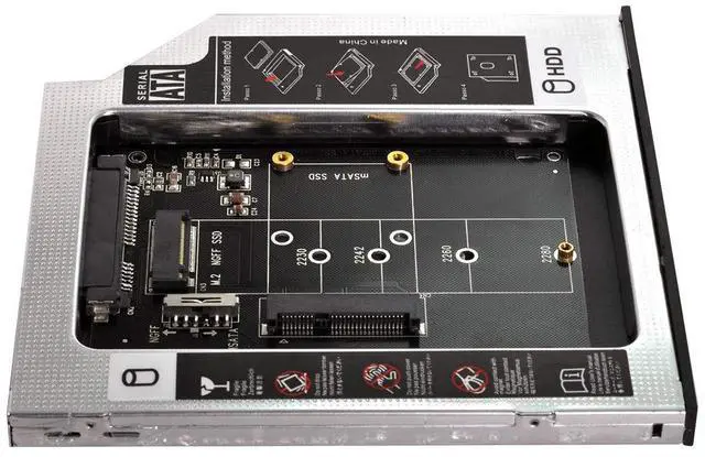 Alt view image 2 of 6 - Vszerda MSATA NGFF B/M-Key SSD to Slimline SATA 13Pin Caddy Case for 9.5mm Universal Laptop CD/DVD-ROM Optical Bay