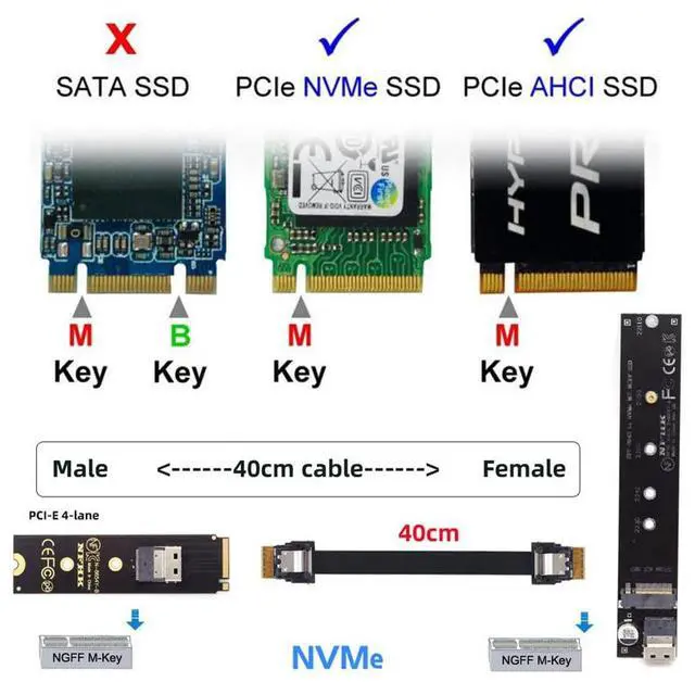 Alt view image 5 of 7 - Vszerda NGFF M-Key NVME Male to Female Extension Cable 40cm with SFF-8654 Connector for Mainboard SSD 2280/22110
